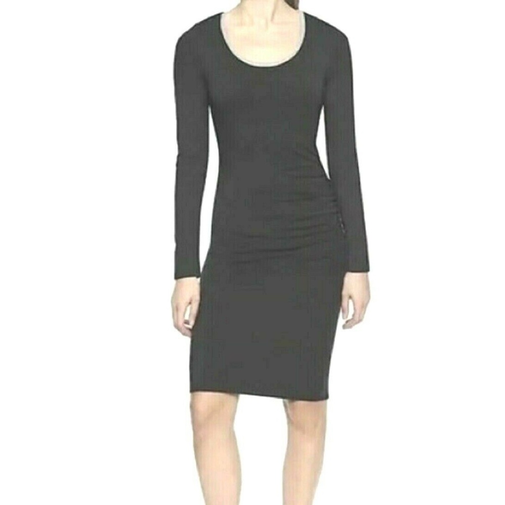 New Athleta Carefree Dress S Black Ruched Scoop LS